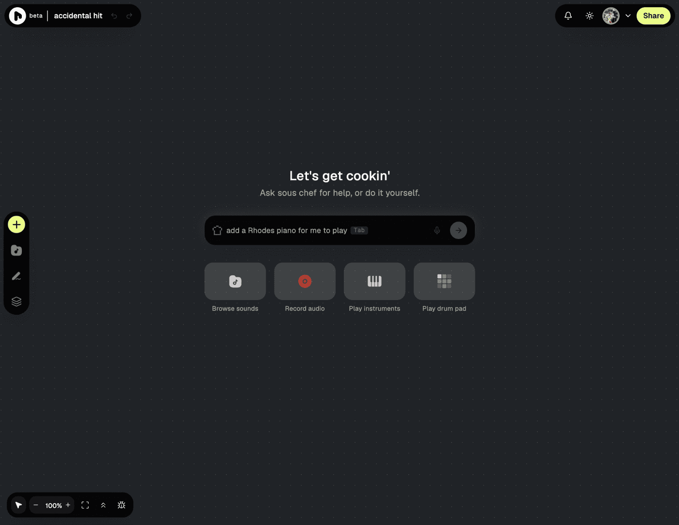 The new empty-board Sous Chef launcher