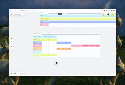 The riffle timeline, a stack open in the full-screen editor